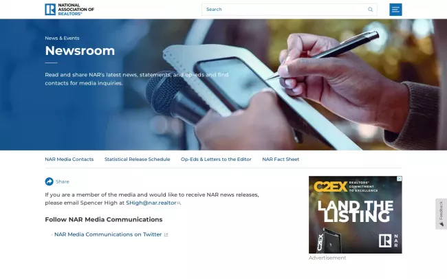 Screenshot of the National Association of Realtors Blog