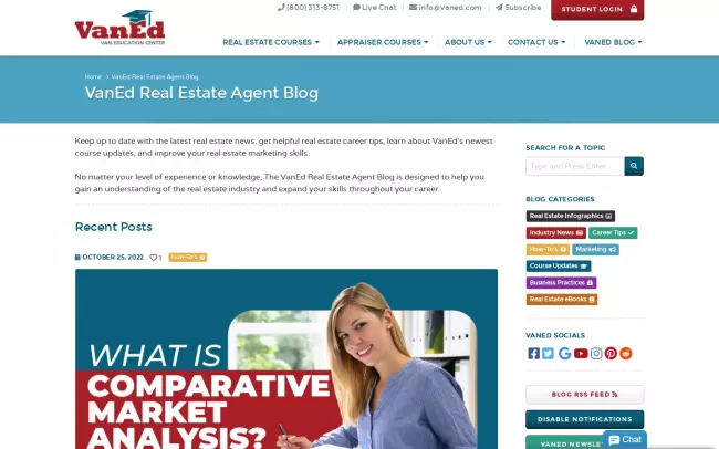 Screenshot of the VanEd Real Estate Agent Blog